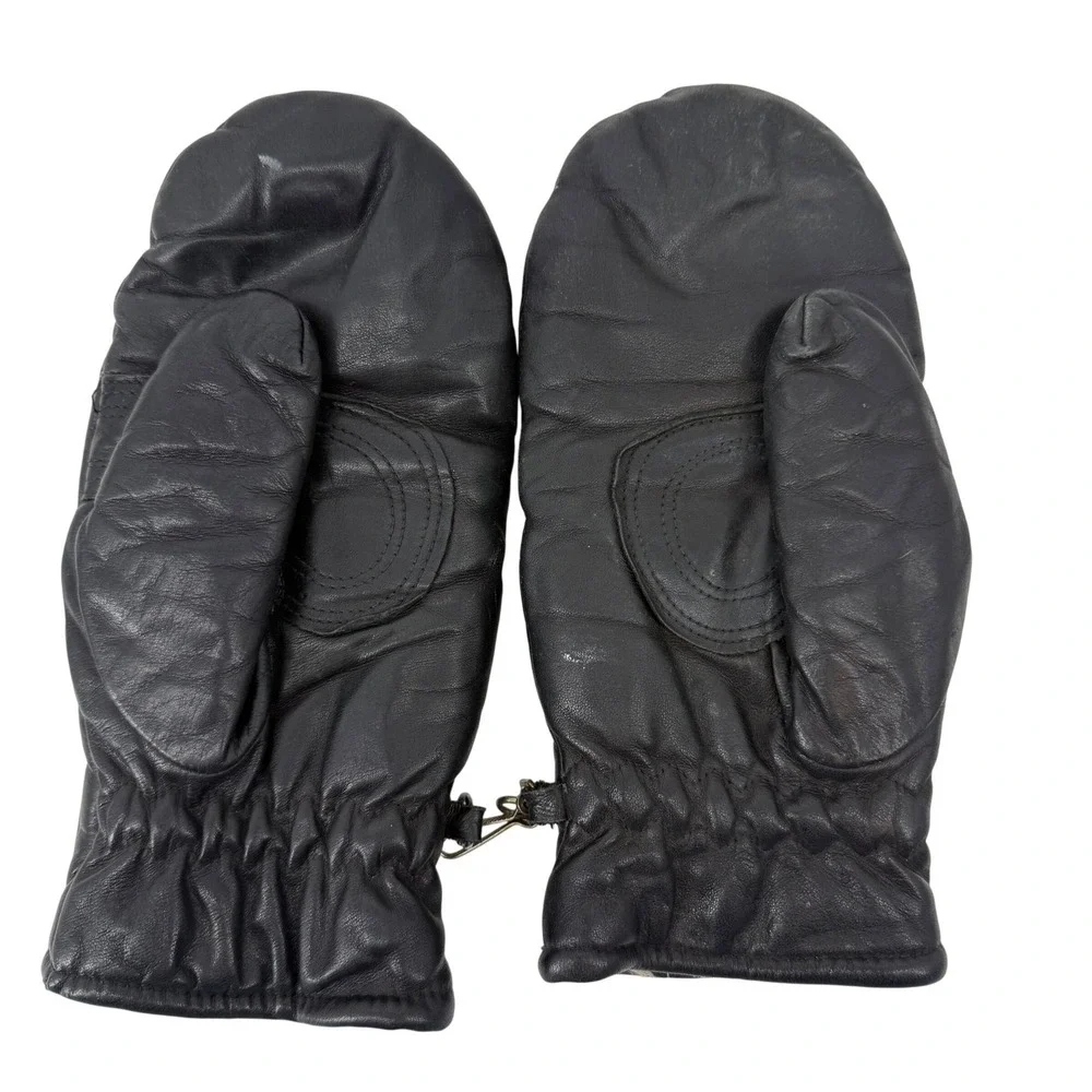 Vintage Grandoe Leather‎ Mittens Lined Black Gloves Winter Ladies Large